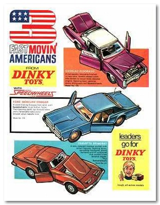 Una pagina pubblicitaria dei auto modelli della Dinky Toys